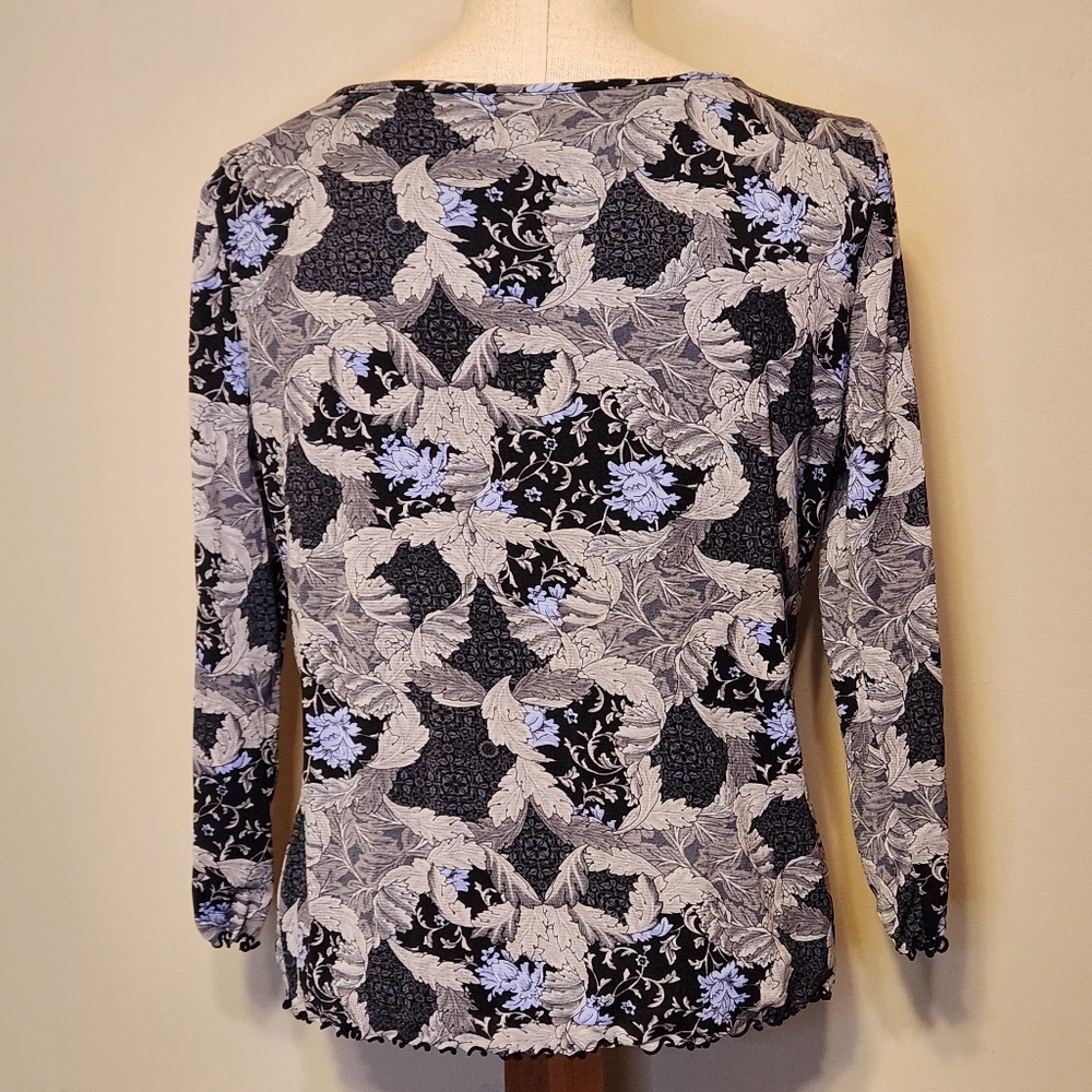 Apostrophe Floral Blouse Large Delicate scalloped bottom hems and cuffs - Picture 5 of 8